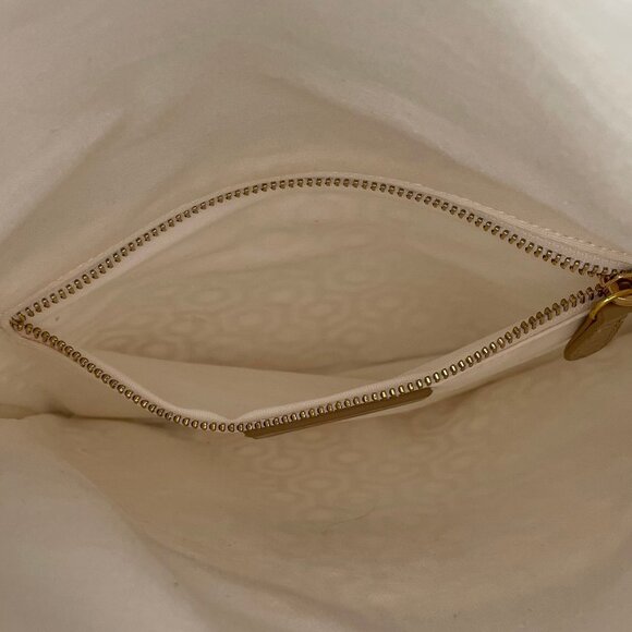 Mischa Signature Hexagon Print Zip Closure Clutch Bag White Purple Tan Sz OS - Picture 6 of 11